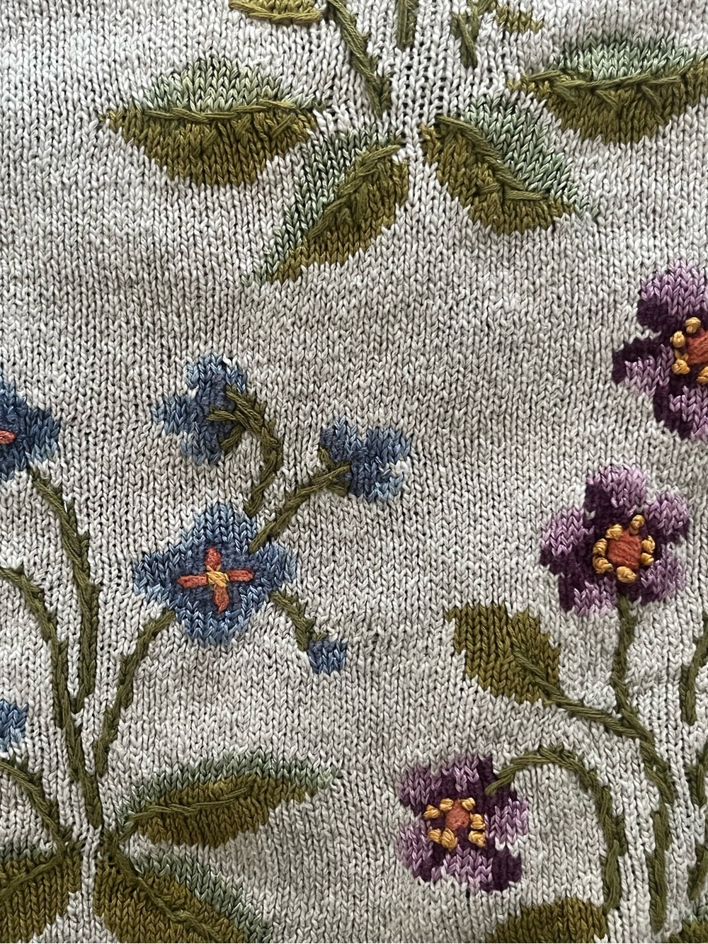 VTG Northern Isles Embroidered Floral Knit Sweater Beige Size Medium Cottagecore - Picture 5 of 14